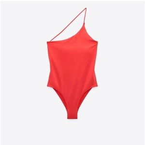 Zara NWT Asymmetrical one-piece swimsuit bright red never worn.